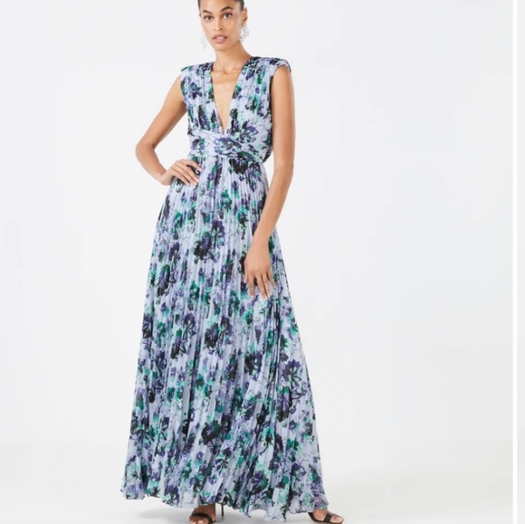 BCBGMaxAzria Stark Floral Print Gown Pleated Blue Florals NWT Size 8 - Picture 3 of 12
